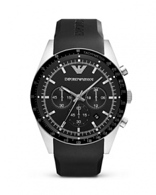 This Emporio Armani piece works hard with a versatile style that goes on-and-off the clock, crafted of a stainless steel case with a rubber strap as a sporty counterpart.