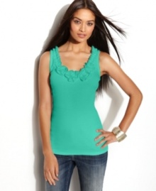 INC's basic tank top looks more elegant with a neckline full of rosettes!