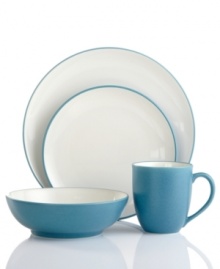 Make everyday meals a little more fun with Colorwave place settings from Noritake. Mix and match sleek coupe shapes in turquoise and white with square and rim pieces for a tabletop that's endlessly stylish.