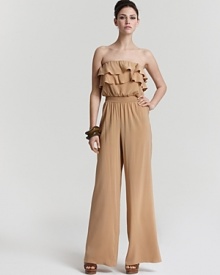 Give a nod to '70s chic with this Jay Godfrey jumpsuit, boasting a frilly ruffled bodice for feminine charm.