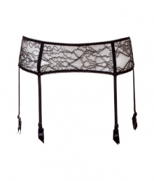 Ing?nue black lace garter belt from Kiki de Montparnasse - Turn up the heat with this retro-inspired lace garter belt - Delicate floral lace with four suspenders - Pair with back-seam stockings for a sexy look