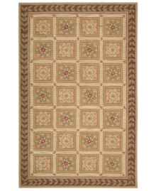 Keep it casual. In a warm, country-style design this inviting rug is just what you need to feel more at home. Super-soft wool is hand-woven in a petit-hook construction for luxurious hand and lasting durability.