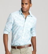 With its light floral print, this slim-fitting sport shirt adds casual refinement to your relaxed wardrobe.