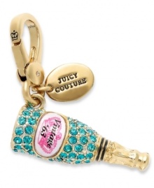 Pop champagne with this sparkly charm from Juicy Couture. This limited edition design is embellished with turquoise glass pave accents and epoxy detail. Finished with a clasp closure. Crafted in gold tone mixed metal. Approximate drop: 2 inches.