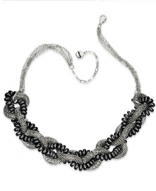 Twist the night away. Alfani's alluring necklace combines woven silver tone mesh chains with hematite tone beads for a picture-perfect result. Crafted in silver tone mixed metal. Approximate length: 18 inches + 3-inch extender.