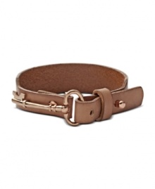 Lock up your new favorite bracelet with this key-charm wrist wrap from Fossil. Crafted with nude-colored leather. Finished with an adjustable peg closure. Approximate length: 9-1/2 inches.