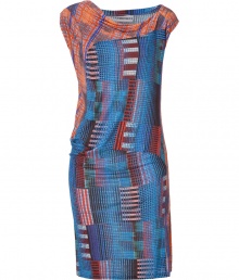 With its eye-catching coloring and cool modern cut, 10 Crosby Derek Lams stretch sheath is a contemporary choice for work and cocktails alike - Draped neckline, asymmetrical cap sleeves, modern draped patterning at waist, pull-over style - Fitted - Wear with heels and just as bright jewelry