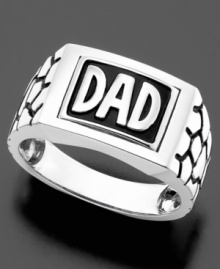 Give him the gift he'll wear proudly everyday. This handsomely crafted ring features diamond accents and Dad engraved on a reversible center piece. Crafted in sterling silver. Size 10.5.