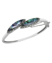 Inspire your look with ocean color. Genevieve & Grace's pretty wrap bangle features marquise-cut abalone glass and glittering marcasite. Set in sterling silver. Approximate length: 7 inches.