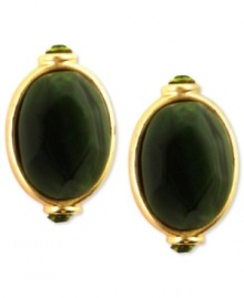 Go for the green. Jones New York makes the color stand out with green resin beads on a base crafted from worn gold tone mixed metal. Approximate diameter: 1/2 inch.