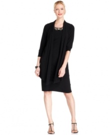 Easy and elegant, this mock-jacket dress from Jones New York features a beaded neckline and chic style.