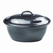 Give favorite dishes dramatic presentation with this sturdy, pewter-finished stoneware casserole from Juliska.