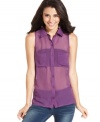 Super sheer fabric and a back cutout makes this button-down top from 6 Degrees a trend-right choice for laid-back days.