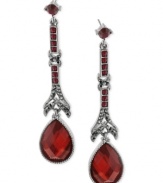 Grab an edge for your evenings with these drop earrings from 2028. The sultry siam red epoxy stones are paired with shimmering simulated marcasite. Crafted in silver-tone mixed metal. Approximate drop: 2-3/4 inches.