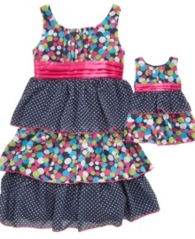 Dynamic duo. Fun is just around the corner with this fabulous Sweet Heart Rose polka dot party dress and a matching dress for her favorite friend.