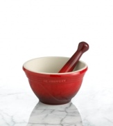 Deep, vibrant flavors of spices and herbs are only unleashed when the ingredients are ground by hand, and this pestle and mortar set delivers precision results with an unglazed interior and pestle tip that provide just the right amount of friction for maximum efficiency. Lifetime limited warranty.