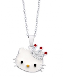 A crowning achievement. The sterling silver Princess Kitty pendant from Hello Kitty features a crown adorned with round crystal accents for a lustrous effect. Approximate length: 18 inches. Approximate drop: 3/4 inch.