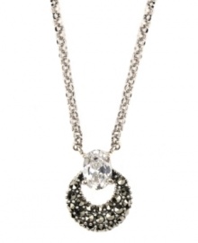 A little glitz. Judith Jack's stunning pendant features a dusting of marcasite and a large crystal accent. Set in sterling silver. Approximate length: 16 inches. Approximate drop: 1-1/5 inches.