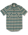 Kick back and relax in this easy-wear plaid shirt from Lucky Brand Jeans.