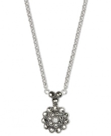 A starburst of glam. Judith Jack's marcasite (1/4 ct. t.w.) and cubic zirconia-accented pendant necklace brings standout style to your look. Crafted in sterling silver. Approximate length: 16 inches. Approximate drop: 5/8 inch.