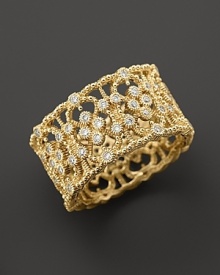 An ornate 18K gold band ring dotted with sparkling diamonds from the Laurel collection by Judith Ripka.