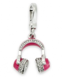 Cute and chic come together in perfect harmony in this headphone charm from Juicy Couture. Crafted from silver tone brass with glistening glass accents, cubic zirconia (1/4 ct. t.w.) and pink epoxy, the charm hits all the right notes. Approximate drop: 2 inches.