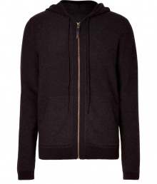 Finish your casual look on a luxe note with Eduns super soft black hoodie, detailed with tonal trim for an understated modern edge - Drawstring hood, long sleeves, zippered front, split kangaroo pockets, darker tonal trim - Classic straight fit - Team with everything from flannels and jeans to graphic print tees and sneakers