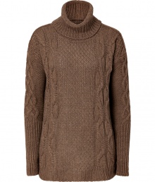 With its oversized fit and timeless classic cable knit, Closeds cool raw umber turtleneck pullover is a super soft essential - Turtleneck, long sleeves, ribbed trim, contrast knit throughout, relaxed fit - Team with color-pop trousers and slipper-style loafers for preppy-chic days