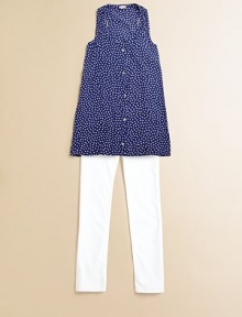 Pretty little polka dots add punch to a charming, cheery style.ScoopneckSleevelessButton frontRayonMachine washImported