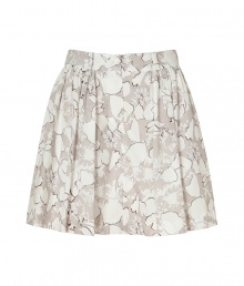 Stylish skirt in fine, printed cotton blend - Sweet, summery floral motif in pale grey and cream - Modified A-line silhouette bells at hem, hits mid-thigh - Gently pleated front, belt loops and button closure - Flattering and ultra-feminine, seamlessly transitions from work to weekend - Pair with a fitted t-shirt or button down blouse and sandals or ballet flats