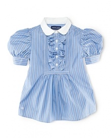 Airy, striped woven cotton adds subtle charm to a short-sleeved haberdashery-inspired shirt.