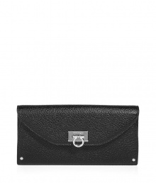 Make a luxurious statement everyday with this lovely textured black leather wallet - Classic envelope shape with classic Ferragamo silver logo on front - Durable, elegant, and perfect for everyday use