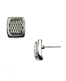 Smooth out your look in shapely style. AK Anne Klein stud earrings feature a textured center with smooth, rounded square edges. Post setting crafted in silver tone mixed metal. Approximate diameter: 1/2 inch.