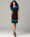 Colorblocking adds a graphic appeal to this otherwise classic DKNYC shift dress -- perfect for a pretty, polished look!