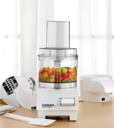 This 3-cup food processor is small enough not to intrude on countertop space and packs a powerful punch! Shred, slice and even knead dough via the stainless-steel chopping blade and slicing and shredding discs. An ejector disc directs ingredients through a chute attachment, which allows for continuous slicing and shredding. Includes spatula and instruction and recipe book. Five-year motor warranty. Limited three-year warranty on entire unit. Model DFP3.