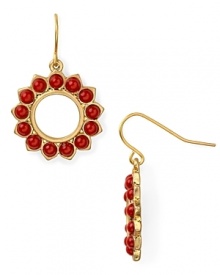 Lauren by Ralph Lauren puts a chic spin on this season's global influences with these teardrop hoop earrings, accented by striking coral cabochons.