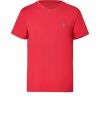 Classic spring red jersey medium fit t-shirt - Update your wardrobe staples with this comfortable yet stylish t-shirt - Flattering V-neck cut with small Polo logo on chest - Wear with cargo pants, trainers, and a cashmere cardigan for everyday - Try with straight leg jeans, a blazer, and boots