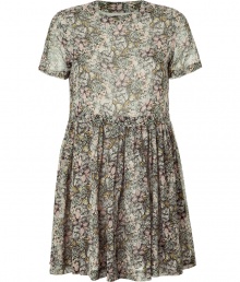 Bring the whimsy of the garden to your look rain or shine with this floral print silk dress from Paul & Joe Sister - Round neck, short sleeves, fitted bodice, full pleated skirt, all-over print, mini-length - Wear with peep-toe pumps and a simple clutch