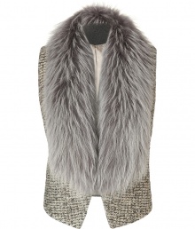 Inject ultra luxe attitude into your look with Matthew Williamsons glamorous fur trimmed gilet, cut to perfection for a stunning tailored finish - Grey raccoon fur shawl collar, hidden front fastenings, tonal boucl? knit vest, shorter back - Tailored fit - Team with close-fitting tops and slick leather separates