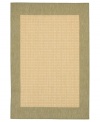 Step outside the box and create a cozy backyard retreat with this all-weather area rug, suitable for indoor and outdoor use. Full-framed with a natural-green border and beige ground, thin stripes crisscross to create an textured grid pattern, adding an unexpected touch of warmth to stone entryways, patio decks and outdoor gathering areas. Pet friendly and resistant to mold and mildew.