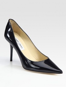 Subtle sophistication-- patent leather design with a timeless point toe and substantial heel. Self-covered heel, 3½ (90mm)Patent leather upperLeather liningBuffed leather solePadded insoleMade in ItalyOUR FIT MODEL RECOMMENDS ordering one size up as this style runs small. 