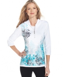 Style&co. Sport's hoodie gets a style boost from a pretty placed print along the sides and hem--a casual-day essential at an unbeatable price!