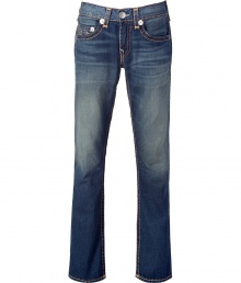 Stylish blue washed Bobby super T straight leg jeans - Perfect for taller men, this jean has a flattering long cut - Long and lean silhouette and decorative back pockets - Pair with a button down and a blazer for everyday cool - Style with a cashmere pullover and trainers