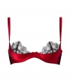 Bring instant sex appeal to your lingerie collection with this eyelash lace inset bra from Kiki de Montparnasse - Underwire, adjustable straps, soft demi cups, black eyelash lace inset with scalloped trim, back hook and eye closures - Style with a low cut blouse or pair with matching panties for sultry lounging