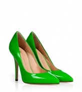 Finish your look with a shock of color in Giuseppe Zanottis neon green patent leather pumps - Pointed toe - Stiletto heel - Wear as a statement with chic neutrals, or as a color-compliment to just as bright dresses