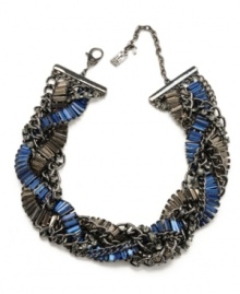 Chain reaction. An elaborate labryinth design creates chic complexity for this Kenneth Cole New York necklace. Crafted with black and blue baguette crystals, it's set in hematite tone mixed metal. Approximate length: 17 inches + 3-inch extender.