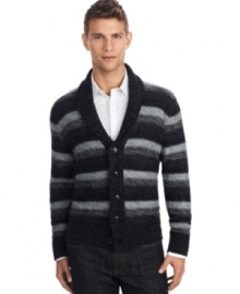 Snuggle up in this stylish striped cardigan from Kenneth Cole.