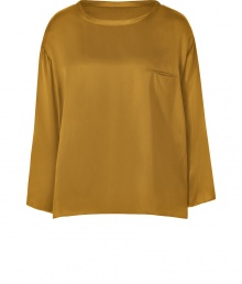 Elegant, minimalist separates are versatile additions to any on-the-go wardrobe, and Steffen Schrauts gold silk top does not disappoint - Easy, boxy cut, with longer hems at sides - Wide, round neck and long sleeves - Small hidden pocket at chest - Pair with leather pants, skinny denim or cigarette trousers and style with platform pumps, ankle booties or ballet flats