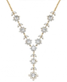 Crystal clear style. Charter Club's subtly shimmering y-shaped necklace features clear glass accents in gold tone floral designs. Set in gold tone mixed metal. Approximate length: 16 inches + 2-inch extender. Approximate drop: 2 inches.