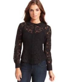 Go for a darkly romantic style with this Kensie lace blouse -- perfect for a chic day-to-night look!